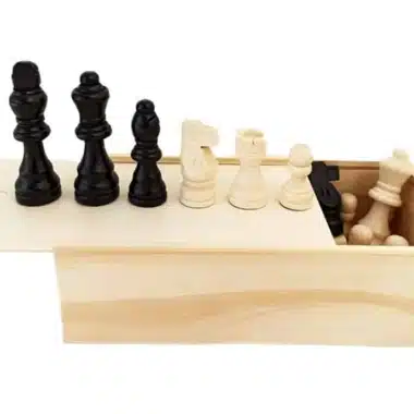 Jeu d'Echecs Classique - Échiquier en Similicuir et Pièces d'Echecs en Bois & Coffret de Rangement en Bois - Image 2