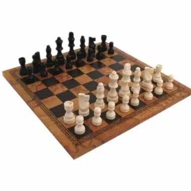 Jeu d'Echecs Classique - Échiquier en Similicuir et Pièces d'Echecs en Bois & Coffret de Rangement en Bois