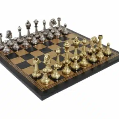 Jeu d'Echecs Staunton en Métal & Échiquier en Similicuir