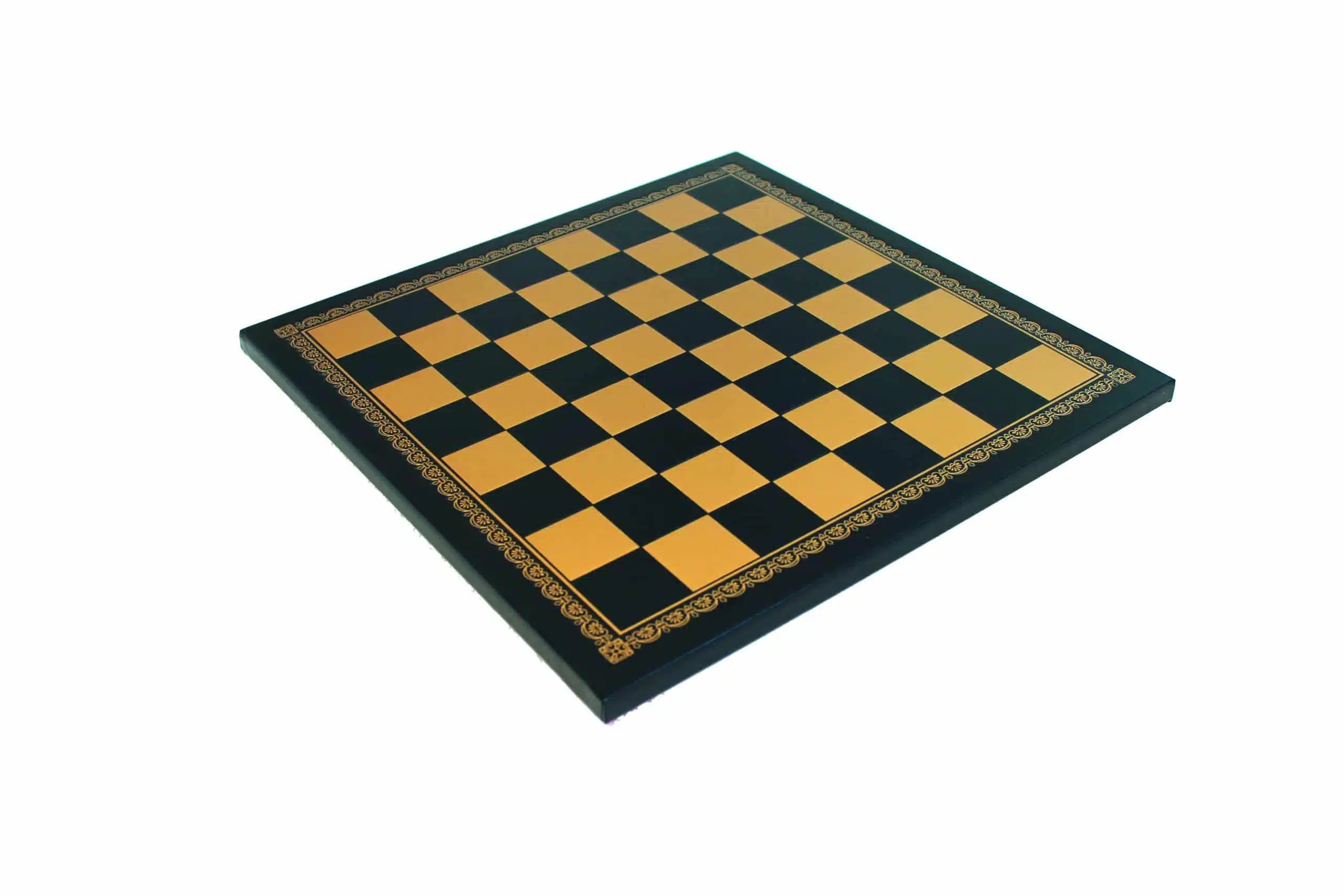 Jeu d'Echecs Staunton en Bois Laqué Noir et Blanc et Échiquier en Similicuir Doré et Noir - Image 7