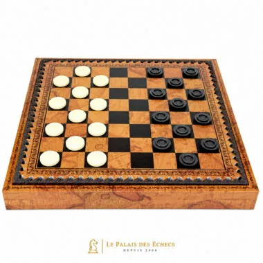 Échiquier en similicuir avec damier intégré et pions blancs et noirs