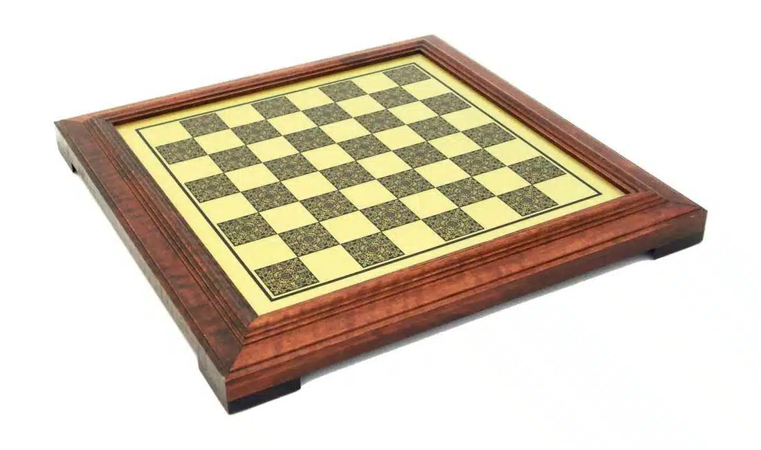Jeu d'Echecs Mary Stuart - Échiquier sur Pied effet Laiton avec Cadre en Bois & Jeu d'Échecs en Métal et Bois - Image 4