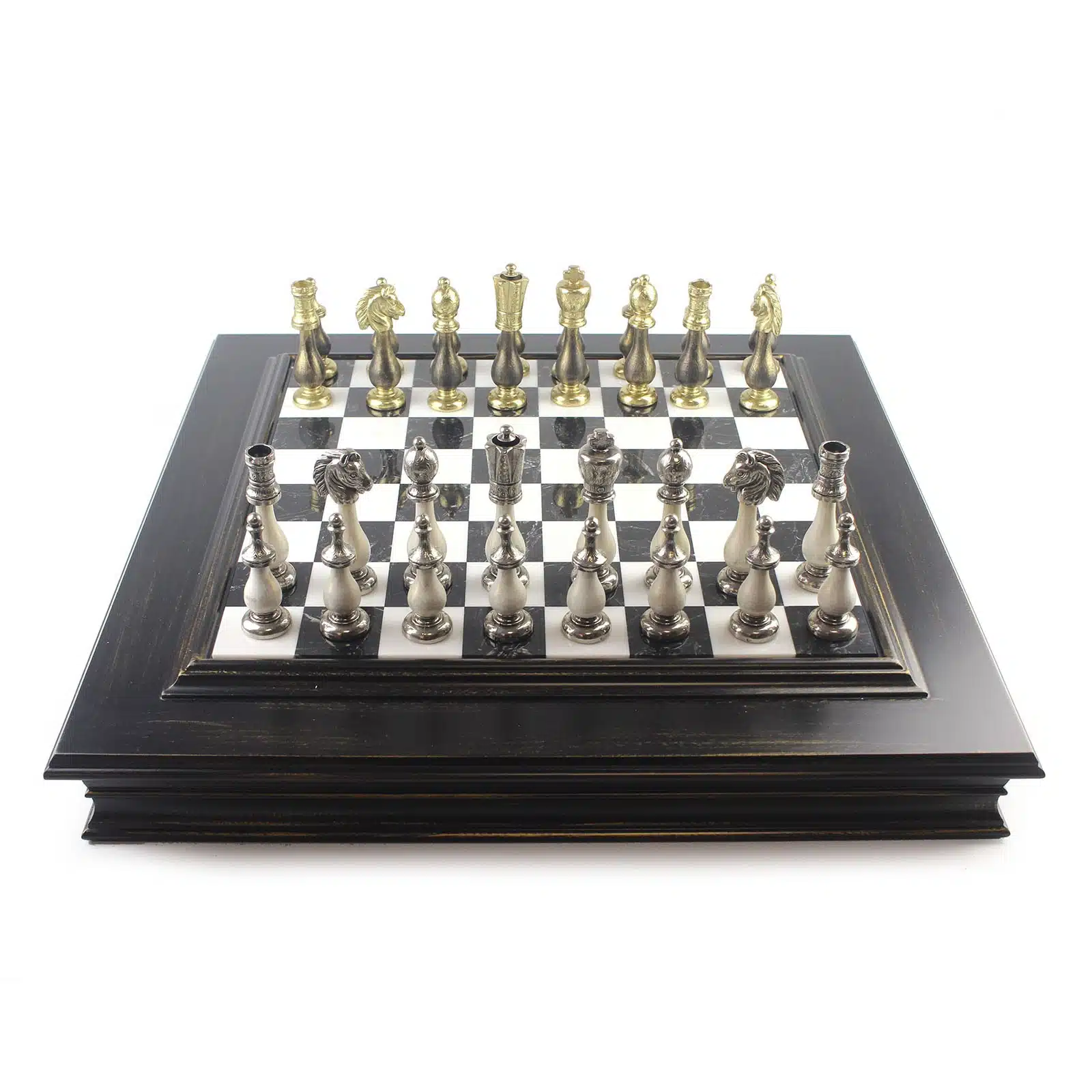 Jeu d'Echecs Noir et Blanc Staunton - Échiquier en Marbre et Bois avec Rangement & Jeu d'Échecs en Bois et Métal - Image 6