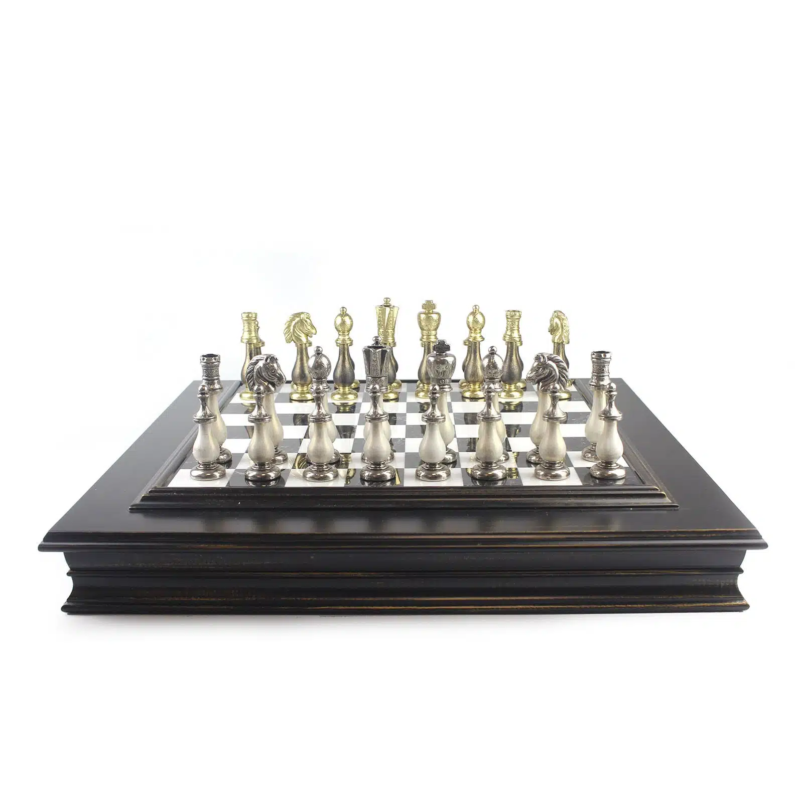 Jeu d'Echecs Noir et Blanc Staunton - Échiquier en Marbre et Bois avec Rangement & Jeu d'Échecs en Bois et Métal - Image 7