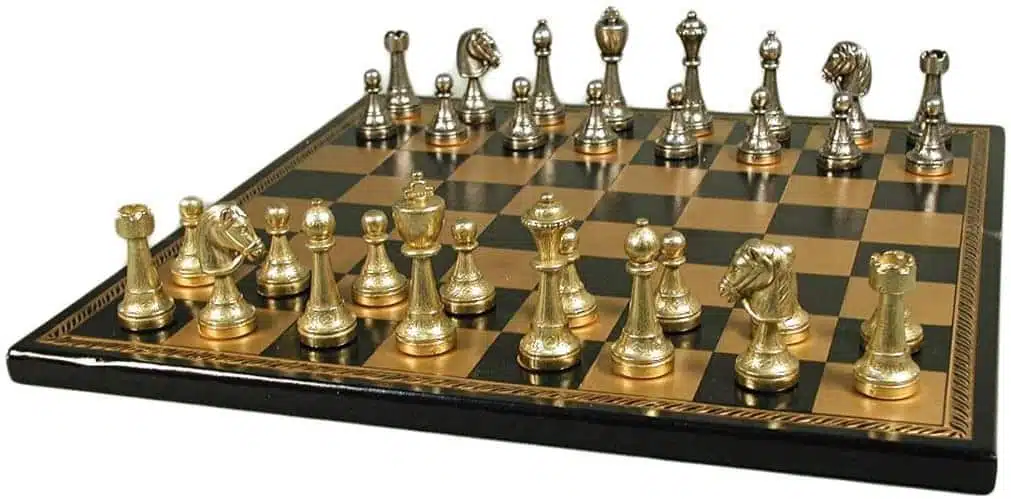 Jeu d'Echecs Staunton en Métal & Échiquier en Similicuir - Image 2