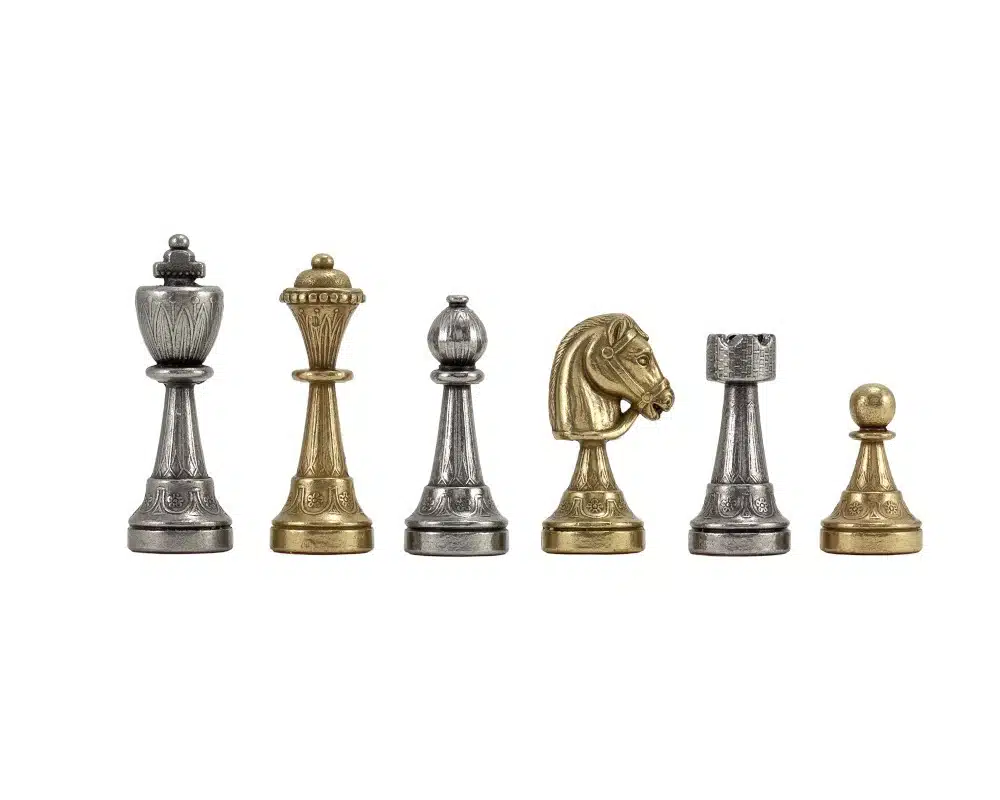 Jeu d'Echecs Staunton en Métal & Échiquier en Similicuir Ancienne Carte du Monde - Image 5