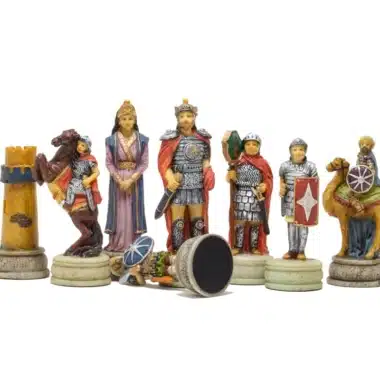 Alternative view of Jeu d'Echecs Guerres Arabo Byzantine en Résine et Échiquier en Similicuir Doré et Bleu