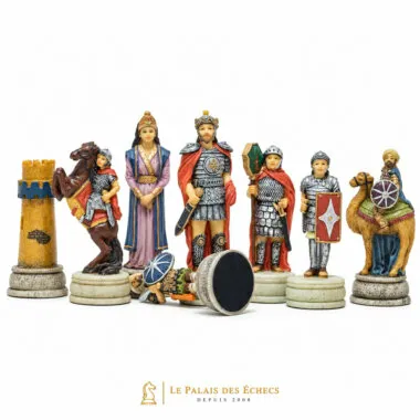 Pièces d'échecs Guerres Arabo Byzantine en résine détaillées, roi, dame et cavalier