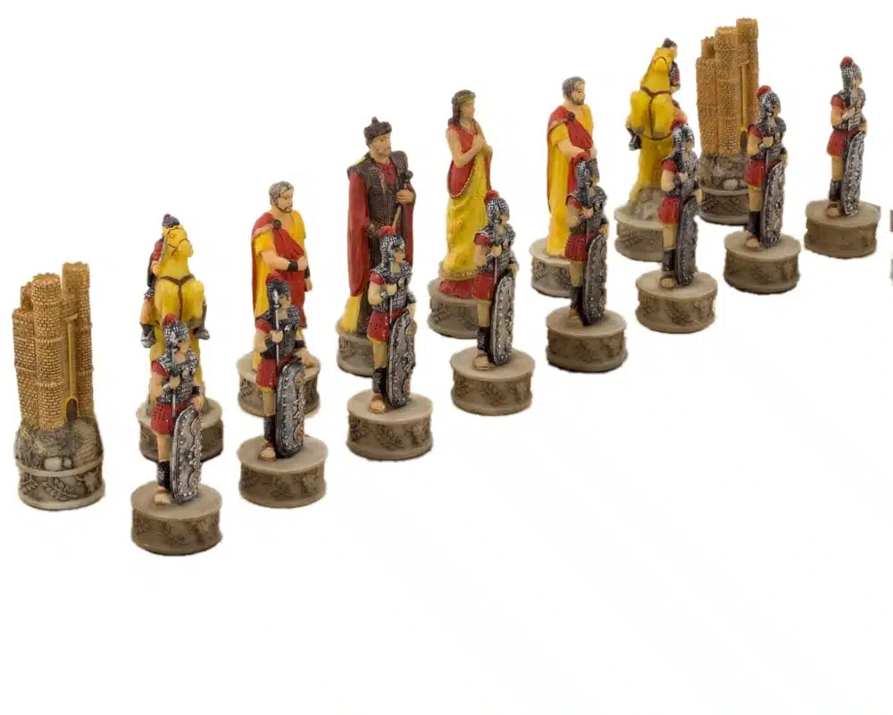Jeu d'Echecs en Résine Mythologie Grecque : La Bataille de Troie et Échiquier en Similicuir Doré et Bleu - Image 7