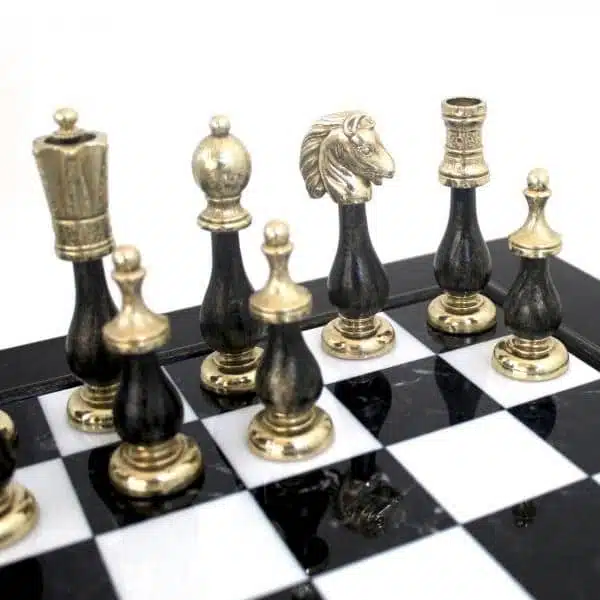 Jeu d'Echecs Noir et Blanc Staunton - Échiquier en Marbre et Bois avec Rangement & Jeu d'Échecs en Bois et Métal - Image 8