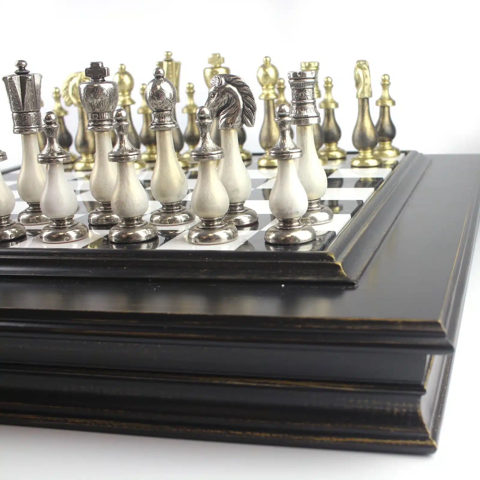 Jeu d'Echecs Noir et Blanc Staunton - Échiquier en Marbre et Bois avec Rangement & Jeu d'Échecs en Bois et Métal - Image 4