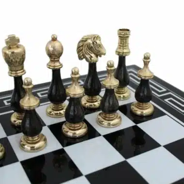 Jeu d'Echecs Arabesque - Échiquier en Bois Cadre Grec Noir & Jeu d'Échecs en Bois et Métal - Image 2