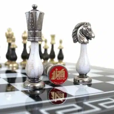 Jeu d'Echecs Arabesque - Échiquier en Bois Cadre Grec Noir & Jeu d'Échecs en Bois et Métal - Image 3