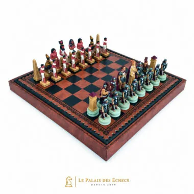 Jeu d'échecs Romains VS Égyptiens en résine sur échiquier en similicuir