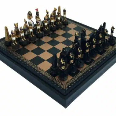 Jeu d'Echecs Égypte Ancienne en Résine & Échiquier en Similicuir avec Compartiment de Rangement