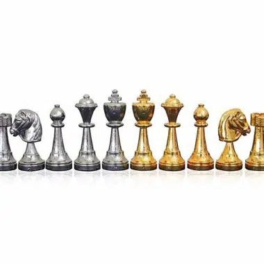 Pieces Echecs Staunton en Plaque Or et Argent et Echiquier sur Pied en Bois de Bruyere Noir et Blanc avec Tiroir de Rangement - Image 5