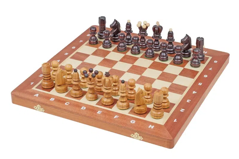 Pieces Echecs en Bois et Echiquier Pliant en Bois avec Rangement