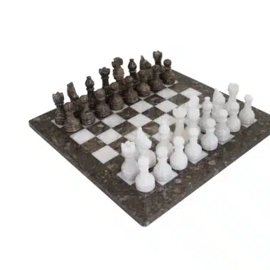 Jeu d'Echecs en Marbre Gris et Blanc 30x30cm