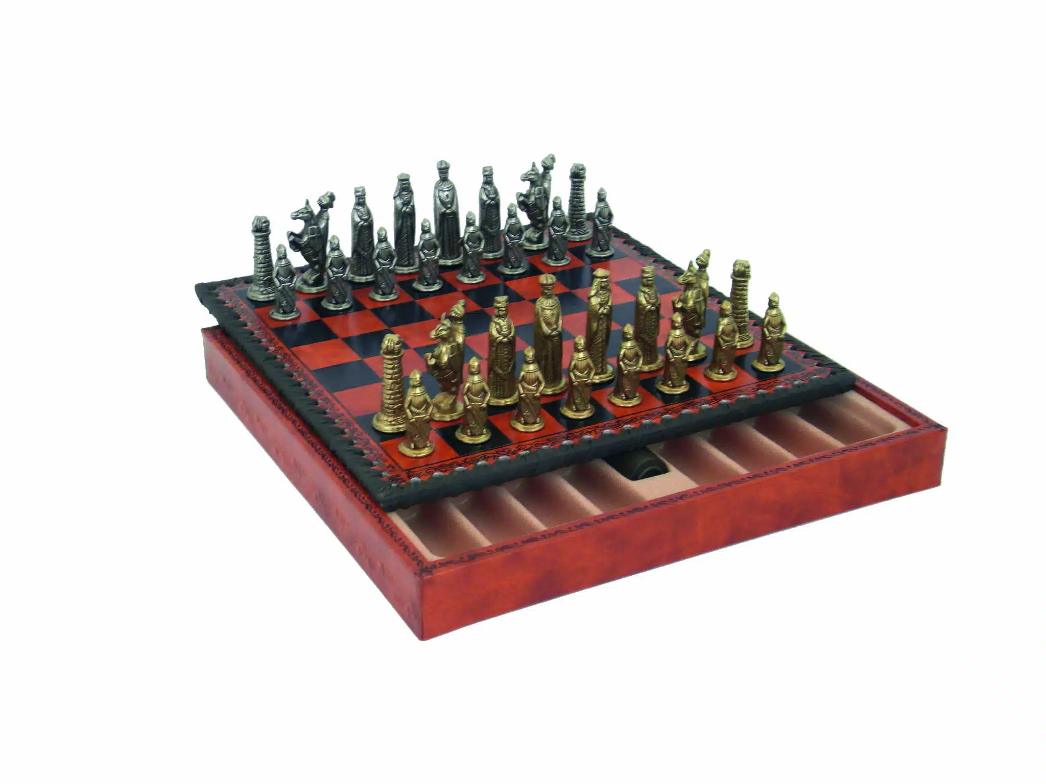 Figurines Medievales en Metal & Echiquier en Similicuir avec Rangement