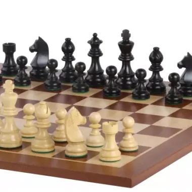 Ensemble Classique Staunton Jeu d'Échecs en Bois d Ébène et Buis et Echiquier en Bois d'Acajou