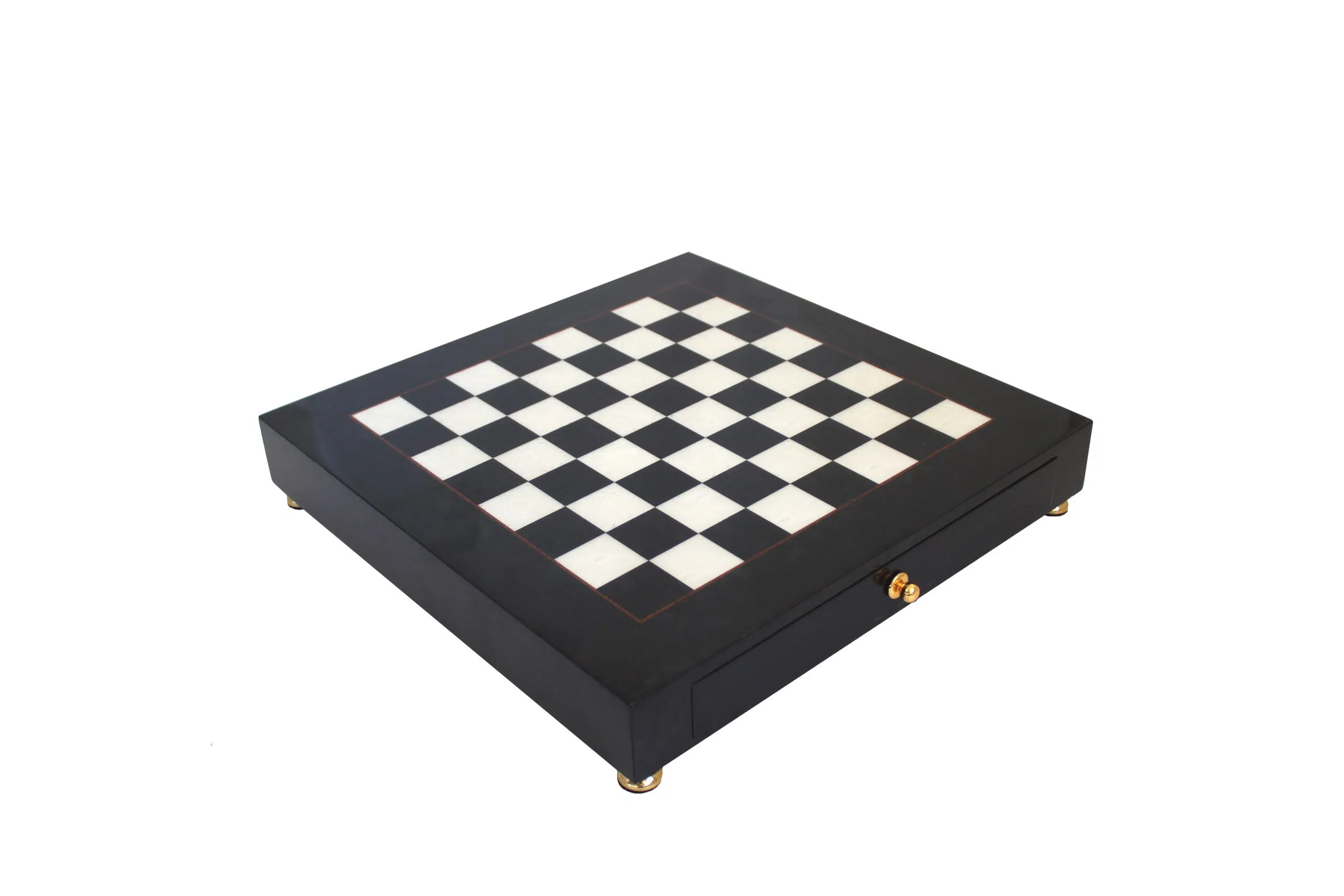 Echiquier sur Pied en Bois Noir et Blanc et Pieces d'Echecs en Laiton et Bois Noir et Blanc - Image 5