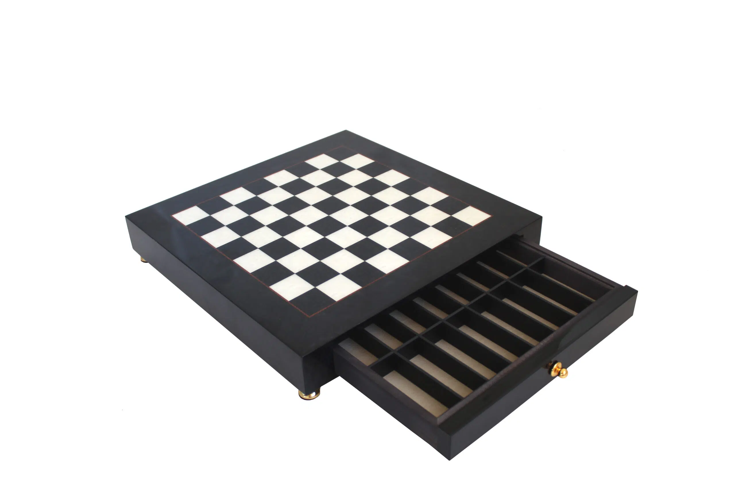 Echiquier sur Pied en Bois Noir et Blanc et Pieces d'Echecs en Laiton et Bois Noir et Blanc - Image 4