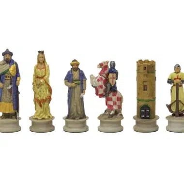 Ensemble Jeu d'Échecs en Résine Peint à la Main Les Croisades et Échiquier en Similicuir avec Rangement - Image 5