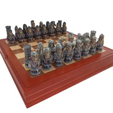 Ensemble Jeu d'Echecs Buste Squelette en Résine et Echiquier à Compartiments