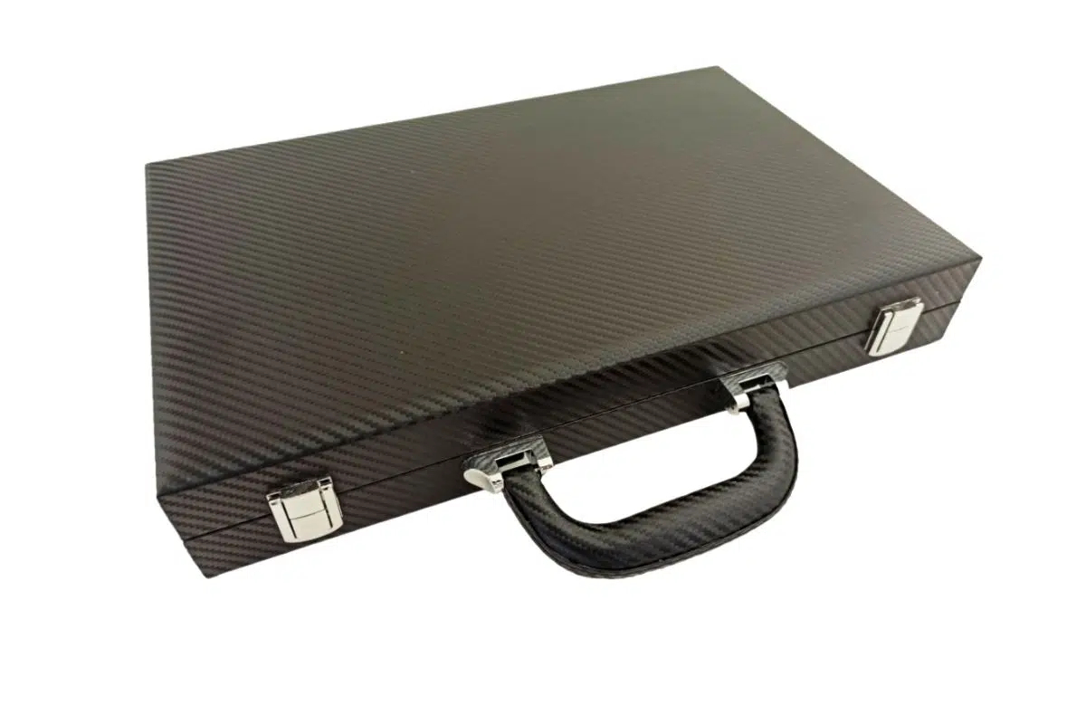 Ensemble de Backgammon Pliable en Similicuir Noir et Orange - Image 3