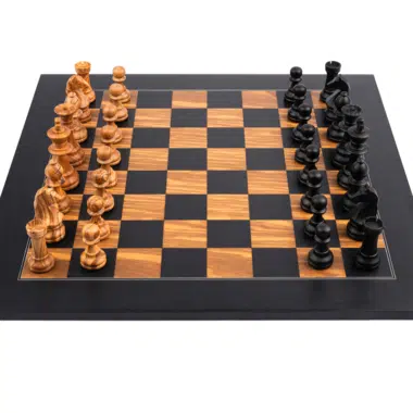 Pieces d'Echecs en Bois d'Olivier et de Buis et Echiquir en Bois d'Olivier et de Tulipier Noir avec Coffret de Rangement - Image 7