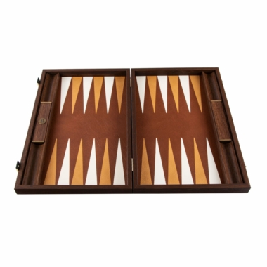 Backgammon en Cuir Véritable Marron avec Pions en Nacre - Image 5