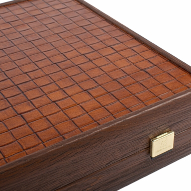 Backgammon en Cuir Véritable Marron avec Pions en Nacre - Image 6
