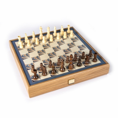 Alternative view of Jeu de Société 4 en 1 Échecs, Backgammon, Ludo et Serpents - Coffret en Bois Bleu Navy