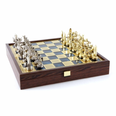 Alternative view of Jeu d'Échecs Mythologie Grecque en Métal Doré et Argenté – Échiquier avec Rangement Intégré