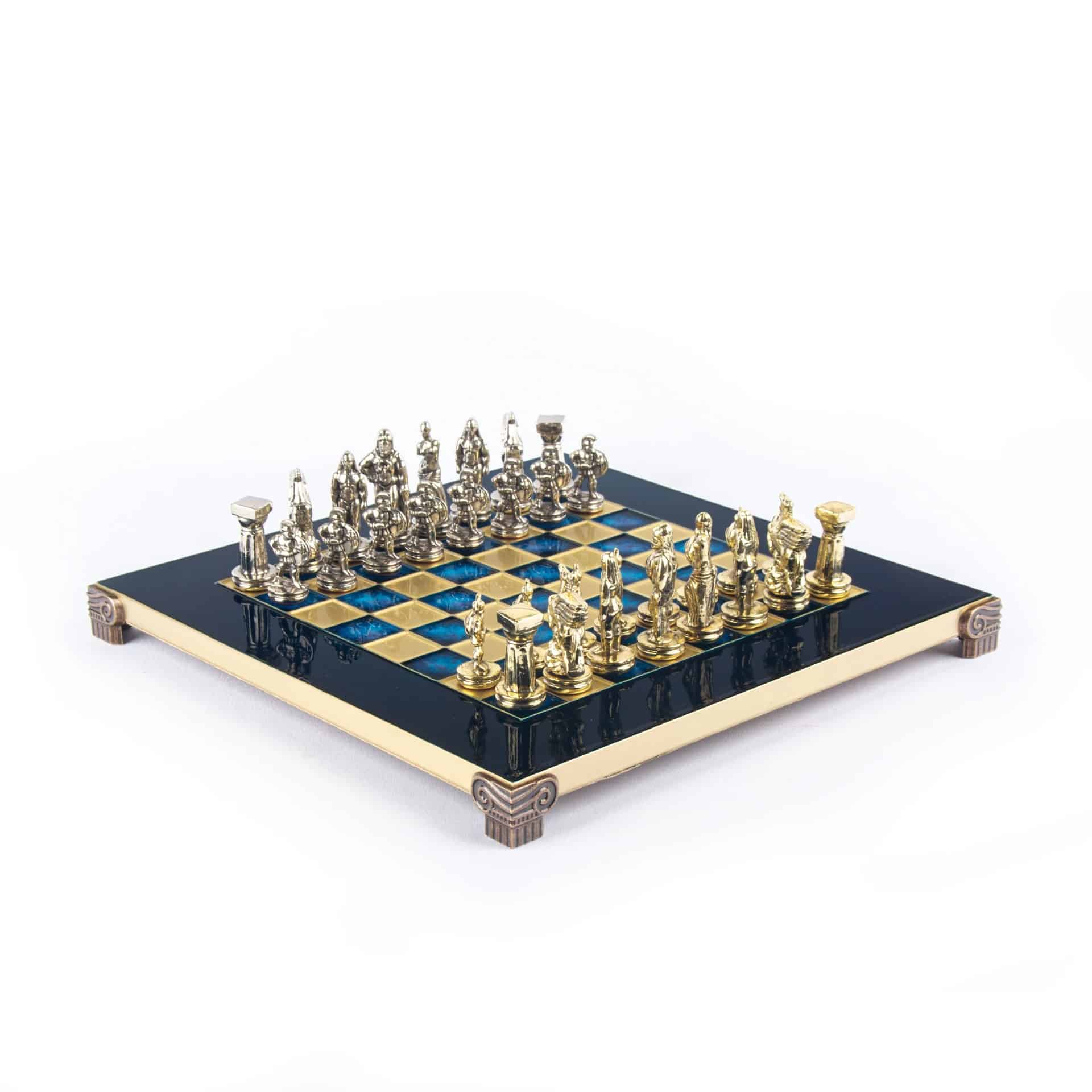Petit Jeu d'Echecs Guerrier Spartiate - Pièces Dorées & Argentées avec Plateau de Jeu sur Pied en Metal - Image 20