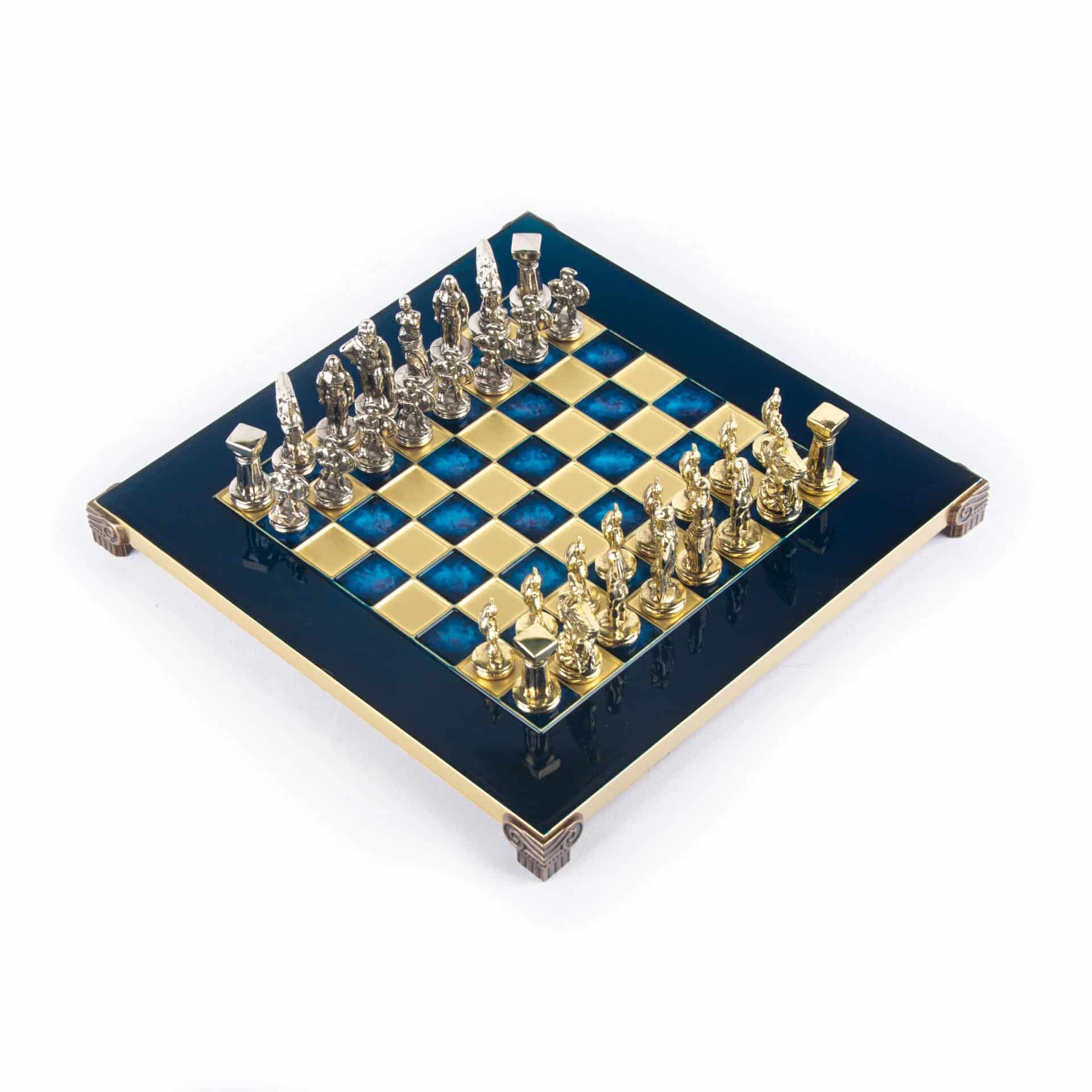 Petit Jeu d'Echecs Guerrier Spartiate - Pièces Dorées & Argentées avec Plateau de Jeu sur Pied en Metal - Image 21