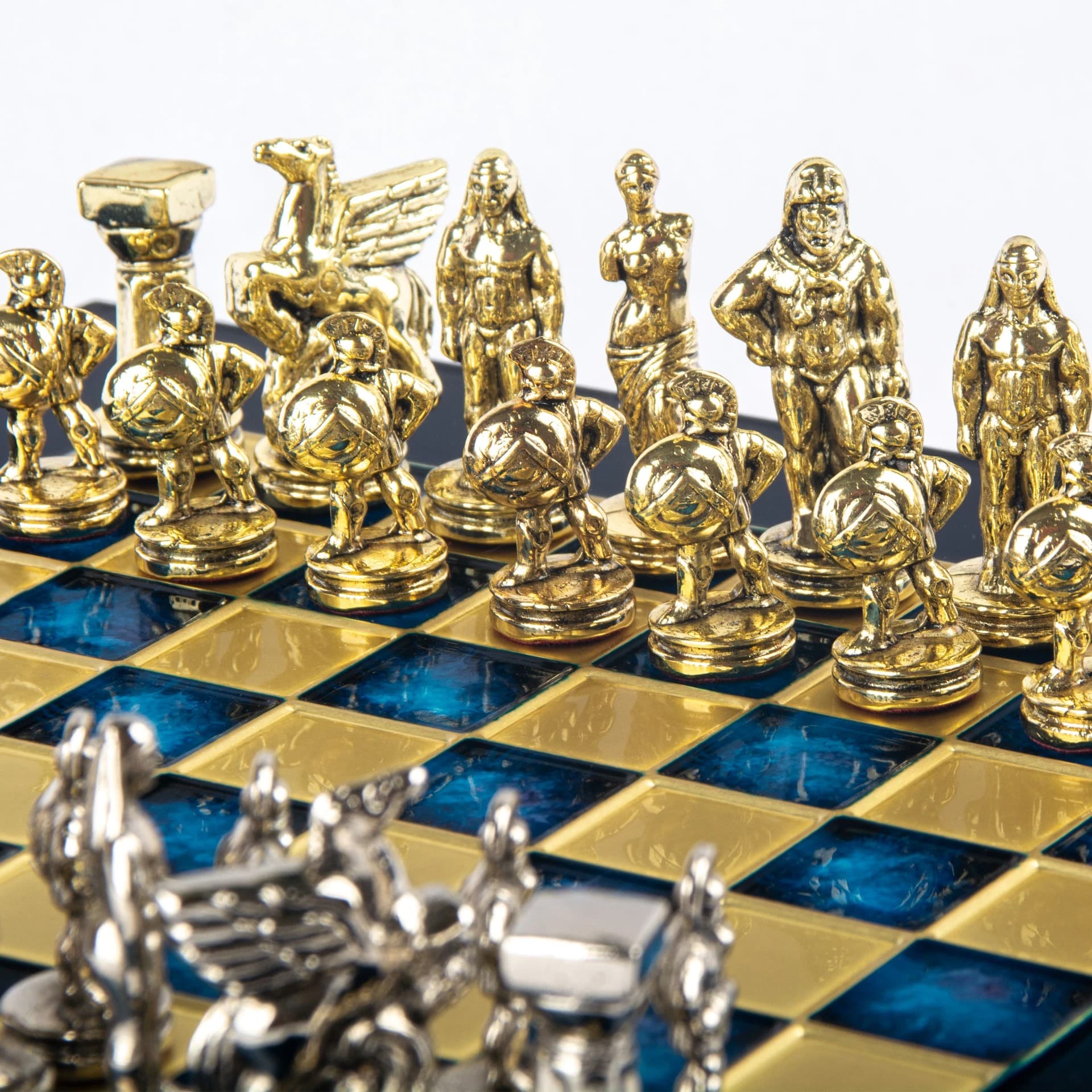 Petit Jeu d'Echecs Guerrier Spartiate - Pièces Dorées & Argentées avec Plateau de Jeu sur Pied en Metal - Image 22
