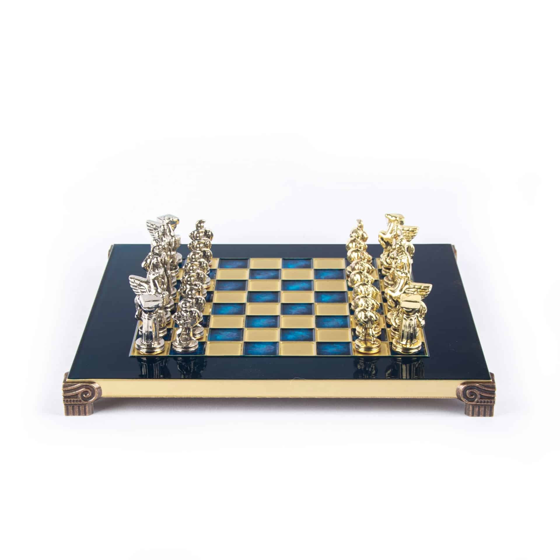 Petit Jeu d'Echecs Guerrier Spartiate - Pièces Dorées & Argentées avec Plateau de Jeu sur Pied en Metal - Image 19
