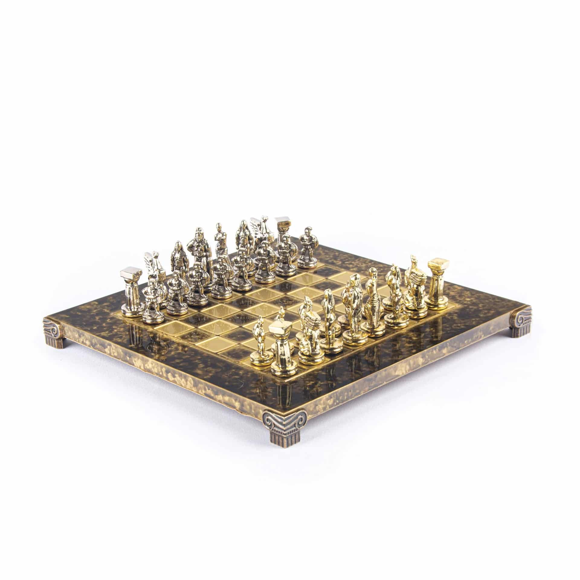 Petit Jeu d'Echecs Guerrier Spartiate - Pièces Dorées & Argentées avec Plateau de Jeu sur Pied en Metal - Image 8