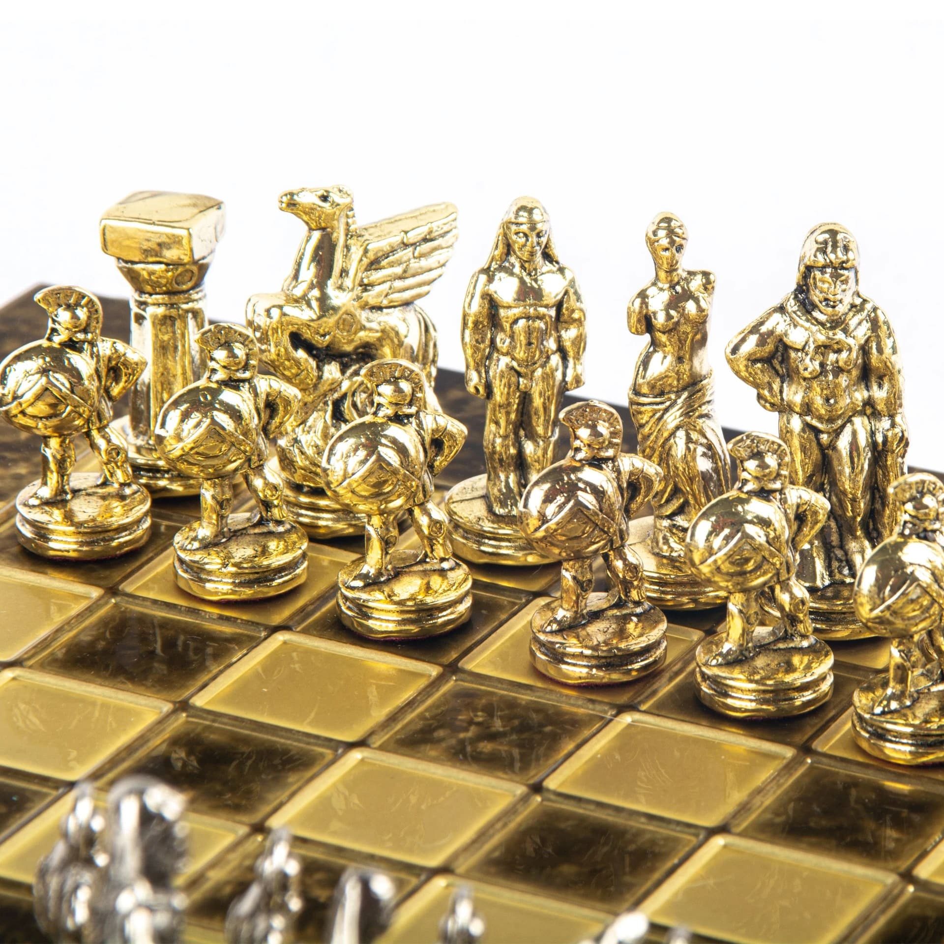 Petit Jeu d'Echecs Guerrier Spartiate - Pièces Dorées & Argentées avec Plateau de Jeu sur Pied en Metal - Image 10
