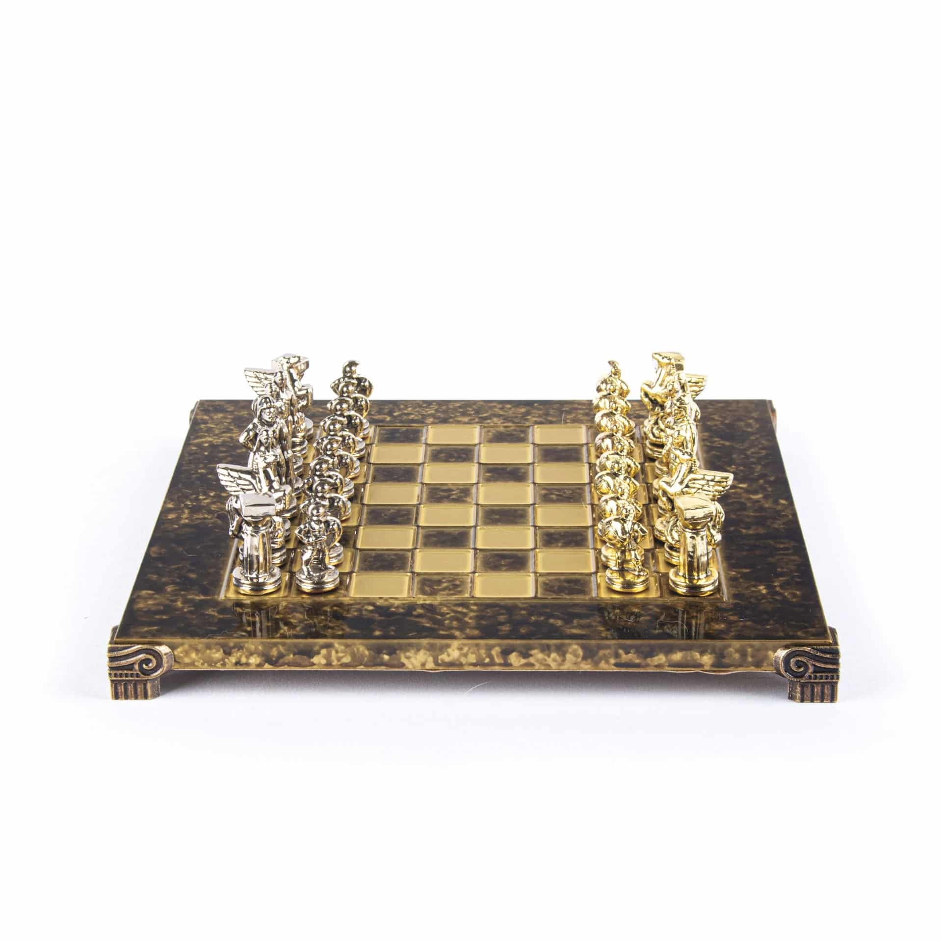 Petit Jeu d'Echecs Guerrier Spartiate - Pièces Dorées & Argentées avec Plateau de Jeu sur Pied en Metal - Image 6