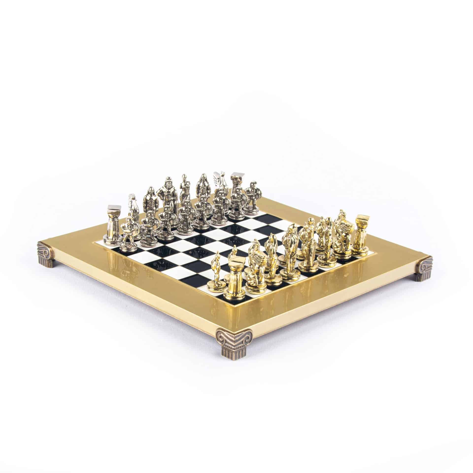 Petit Jeu d'Echecs Guerrier Spartiate - Pièces Dorées & Argentées avec Plateau de Jeu sur Pied en Metal - Image 18