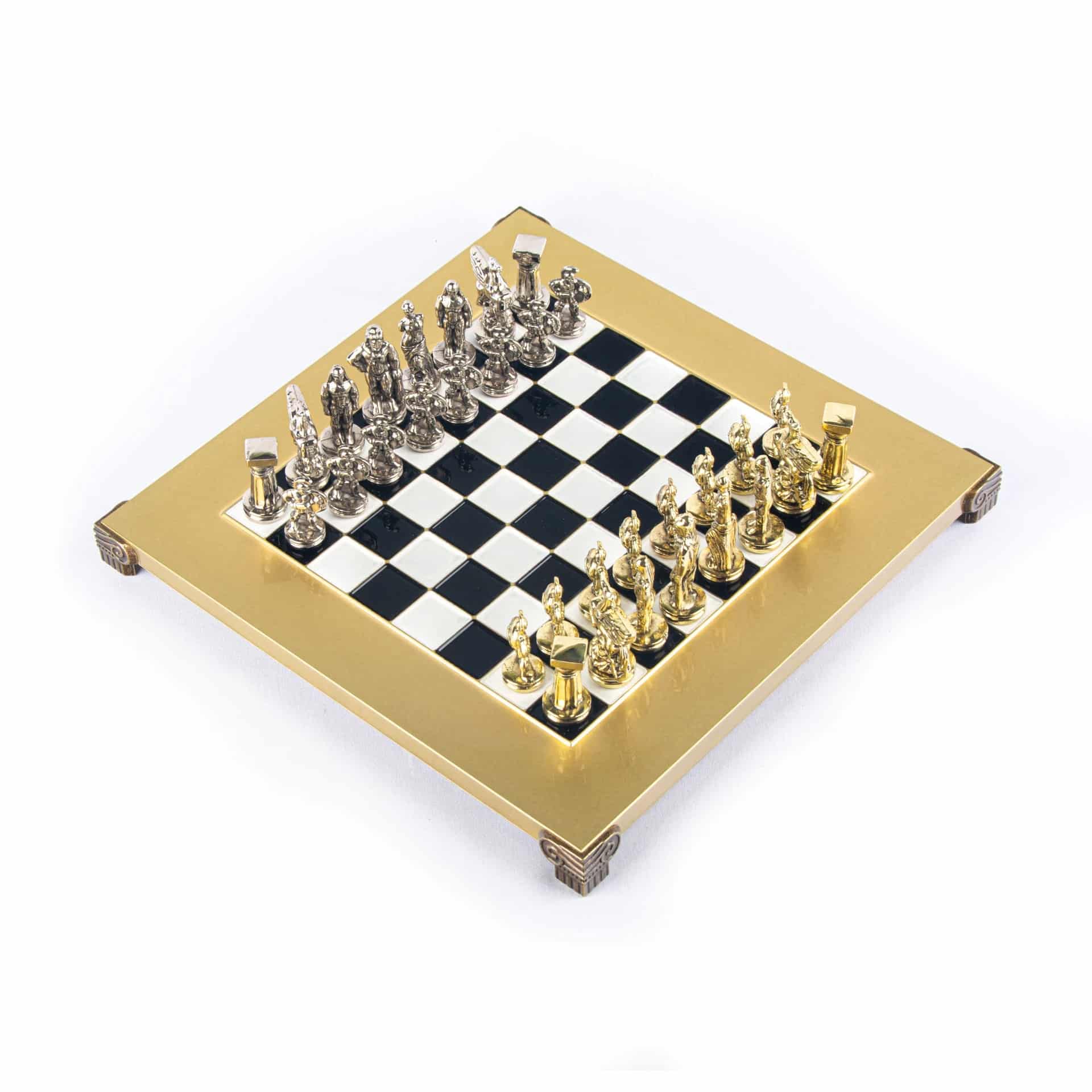 Petit Jeu d'Echecs Guerrier Spartiate - Pièces Dorées & Argentées avec Plateau de Jeu sur Pied en Metal - Image 16