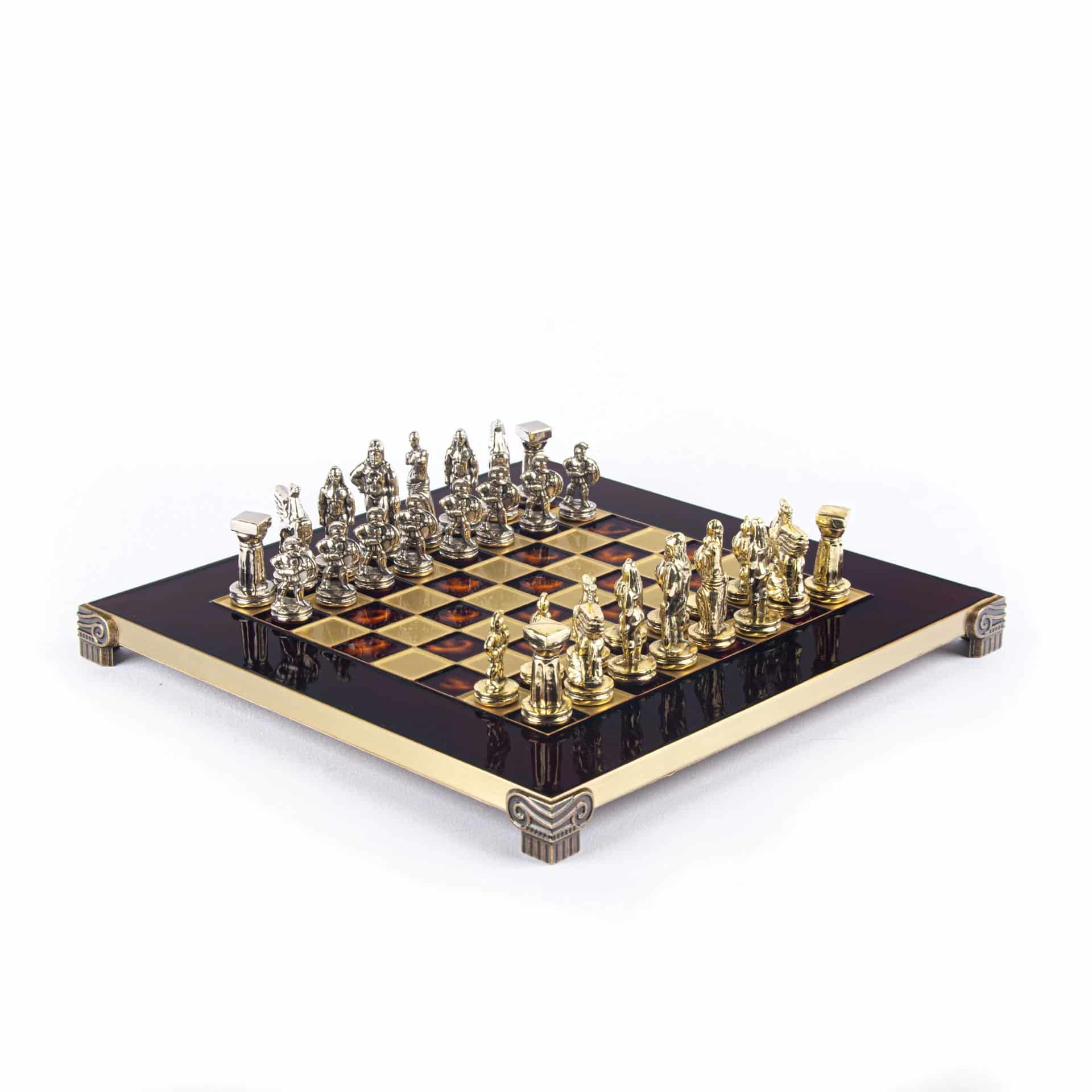Petit Jeu d'Echecs Guerrier Spartiate - Pièces Dorées & Argentées avec Plateau de Jeu sur Pied en Metal - Image 12
