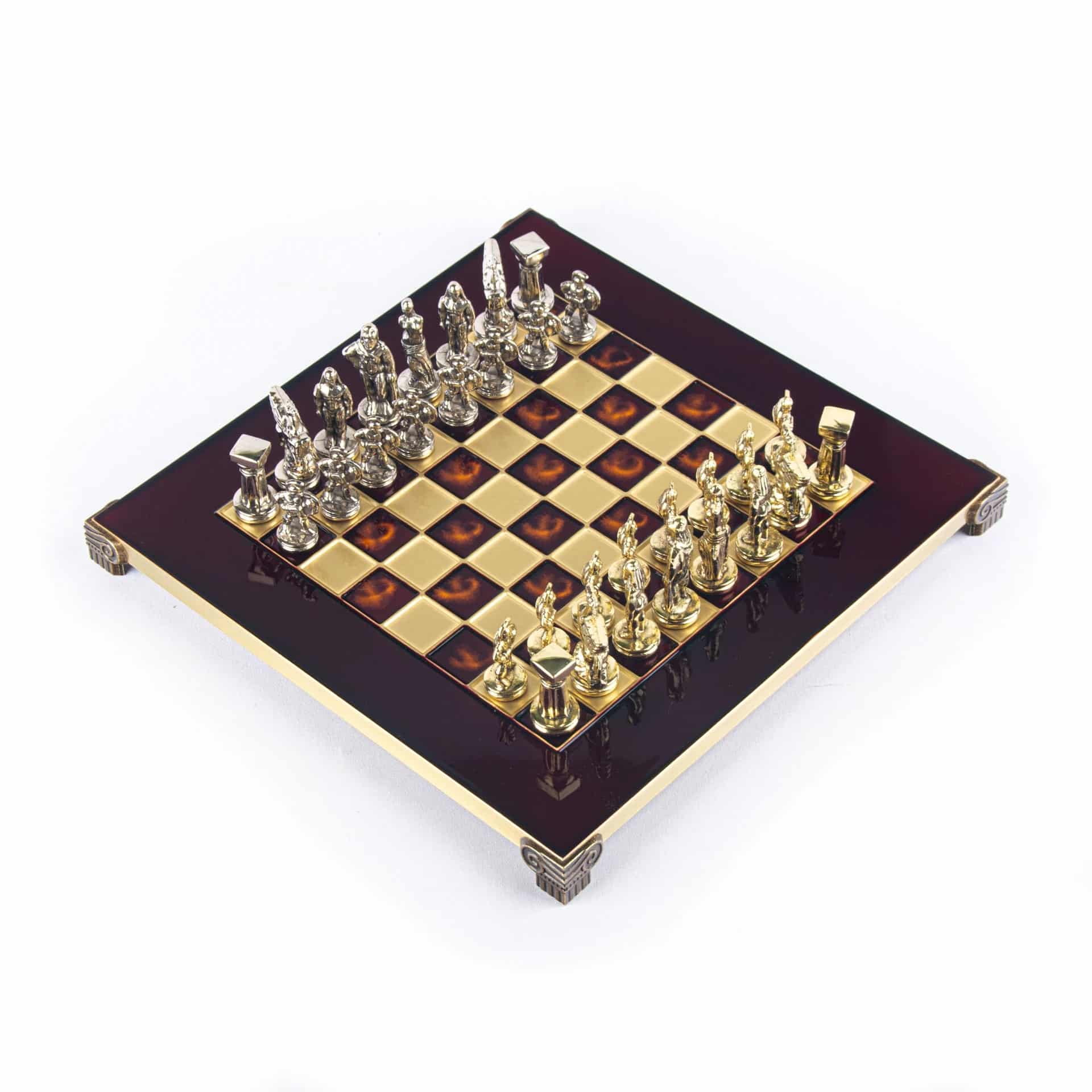 Petit Jeu d'Echecs Guerrier Spartiate - Pièces Dorées & Argentées avec Plateau de Jeu sur Pied en Metal - Image 11