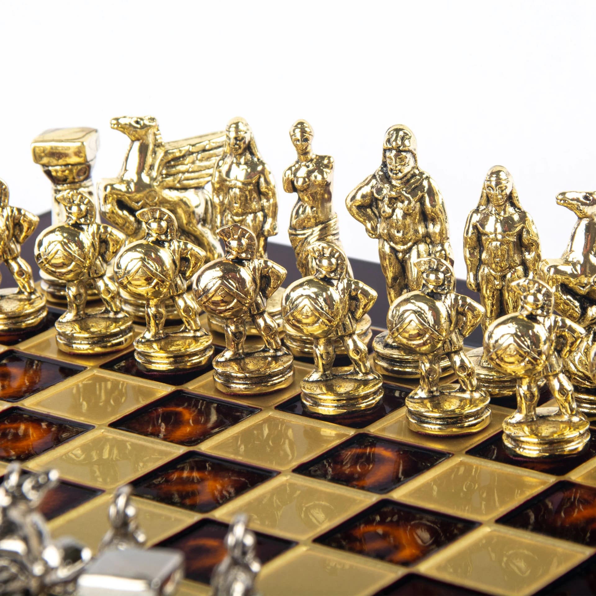 Petit Jeu d'Echecs Guerrier Spartiate - Pièces Dorées & Argentées avec Plateau de Jeu sur Pied en Metal - Image 14