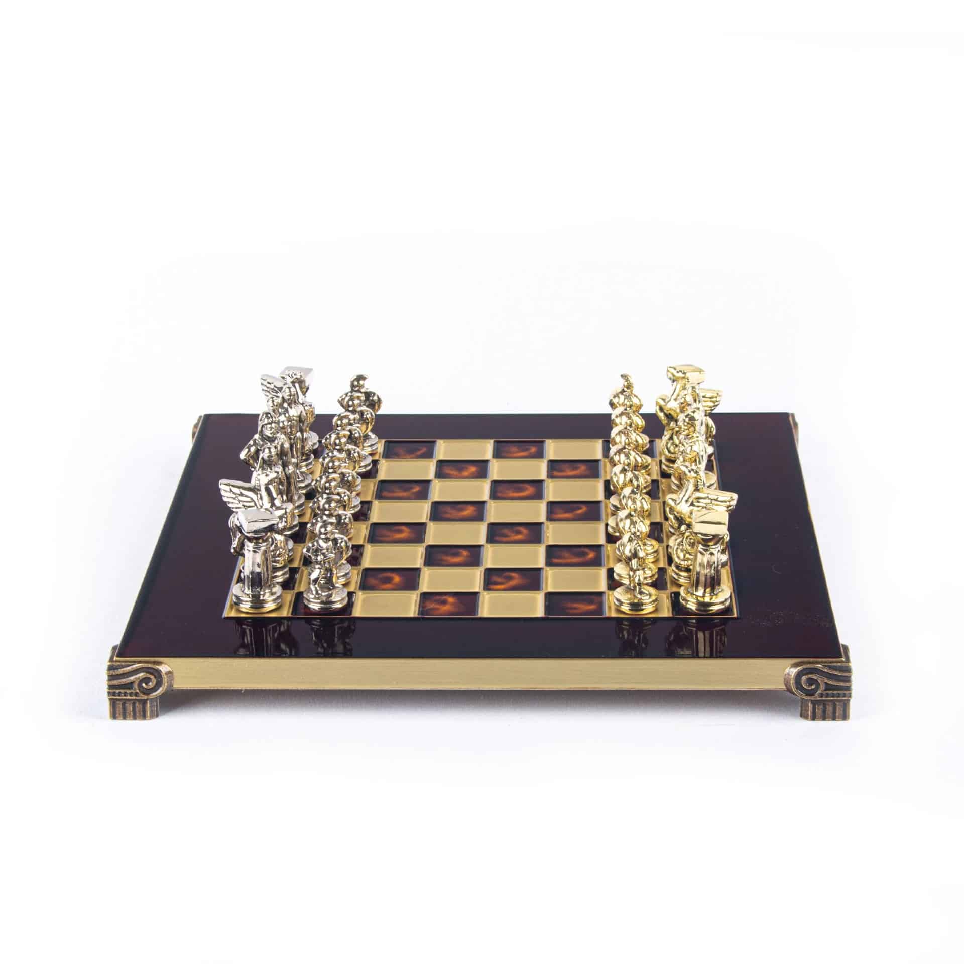 Petit Jeu d'Echecs Guerrier Spartiate - Pièces Dorées & Argentées avec Plateau de Jeu sur Pied en Metal - Image 13