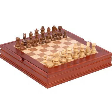 Petit Jeu d'Échecs en Bois de Rose avec Échiquier Marqueté et Compartiment de Rangement