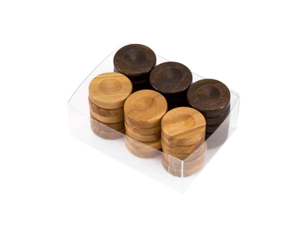 Jetons de Backgammon en Bois d'Olivier - Set de 30 Pièces Disponibles en 3 Tailles (20 mm, 26 mm, 36 mm) - Couleurs Brun et Brun Foncé - Image 2