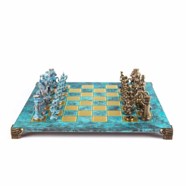 Ensemble de Jeu d'Échecs Gréco-Romain en Métal - Pièces Bronze et Bleues avec Échiquier en Métal 44 x 44 cm et Coffret de Rangement - Image 14